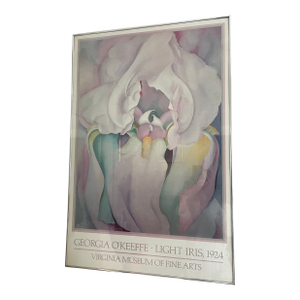 Vintage 1980s Framed Georgia O’Keeffe “Light Iris” Museum Poster, Virginia Museum of Fine Arts
