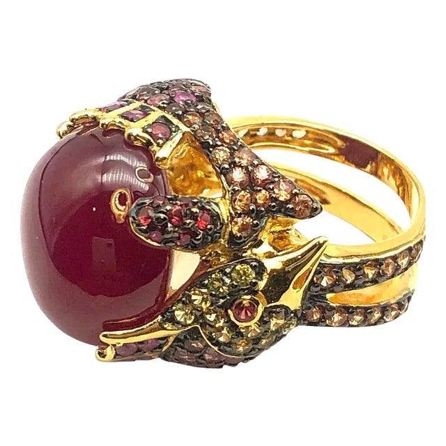 Bochic “Orient” Natural Multi Sapphire & Ruby Ring Set 18K Gold & Silver For Sale