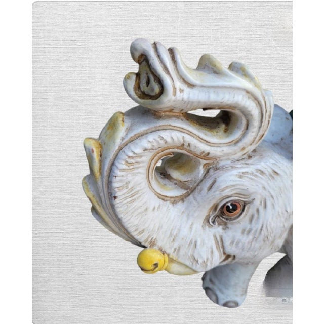 1960s Vintage Huge Italian Terracotta Trunk Up Colorful Hollywood Regency Elephant Garden Stool For Sale - Image 5 of 9