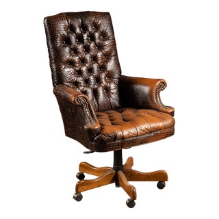 1970s Faux Crocodile Leather Executive Chair For Sale
