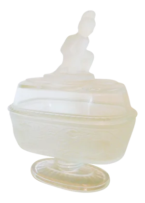 Victorian Style Westward Ho Pressed Glass Cover Candy Dish