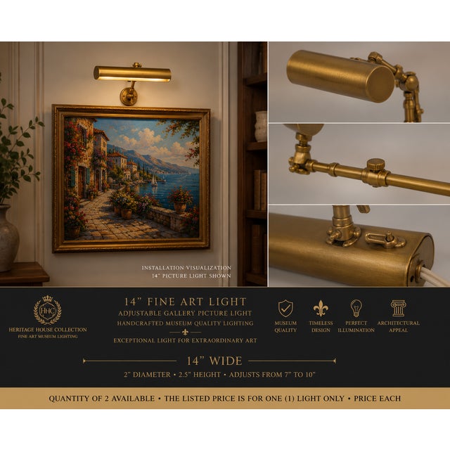 Vintage 14" Adjustable Brass Gallery Picture Light – Articulated Single Arm & Built-in Switch For Sale - Image 11 of 11