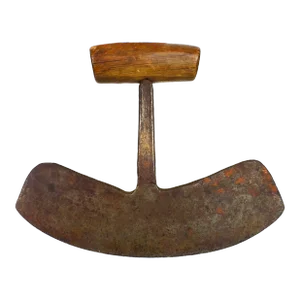 Antique Primitive Hand Forged Lulu Mezzaluna Herb Chopper Knife With Wooden Handle