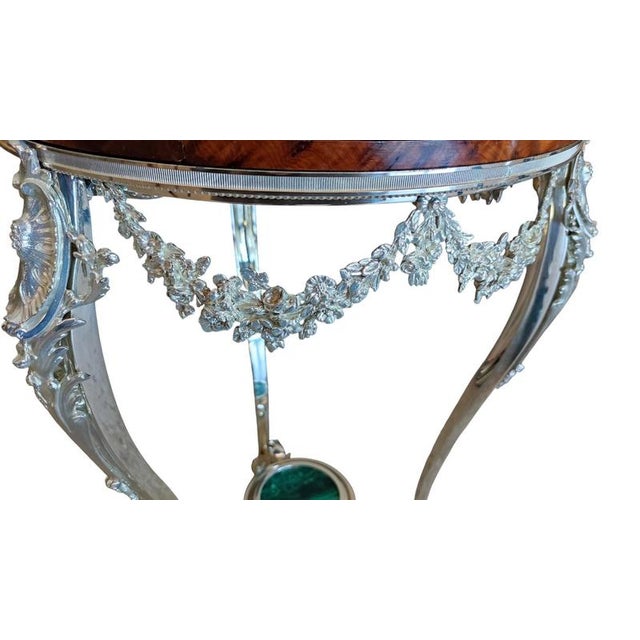 Antique French Malachite and Silvered Bronze Occasional Tables, 20th Century, Set of 2 For Sale - Image 9 of 13