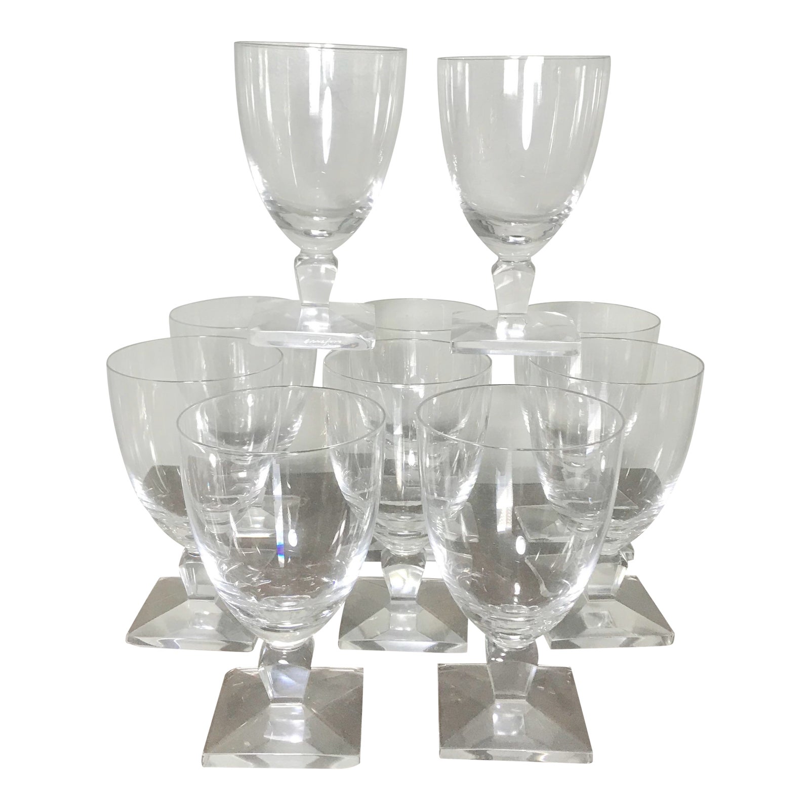 Orrefors Vintage Mid Century Modern Square Base Wine Crystal Glasses