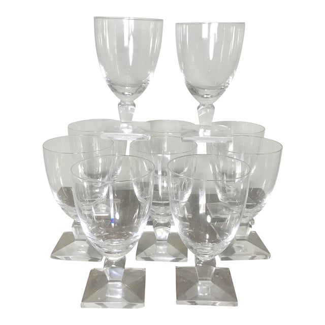 Orrefors Vintage Mid Century Modern Square Base Wine Crystal Glasses