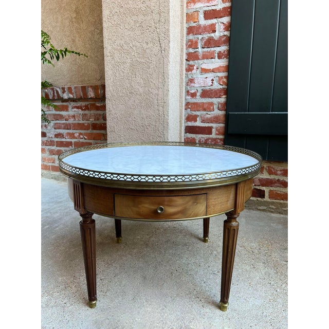 1930s Antique French Round Bouillotte Side Table White Marble Louis XVI Style Gueridon For Sale - Image 5 of 12