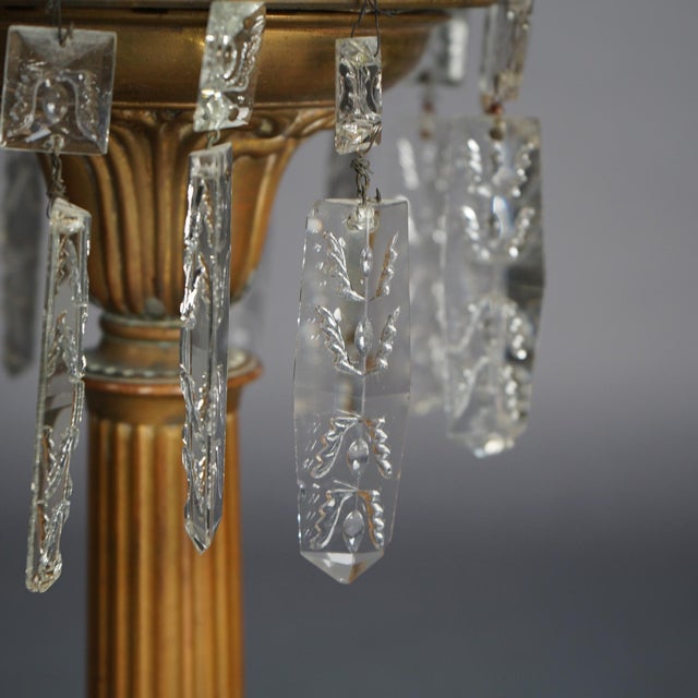 Renaissance Antique Argand Sinumbra Bronze & Brass Solar Lamp with Opalescent Glass Shade For Sale - Image 3 of 12