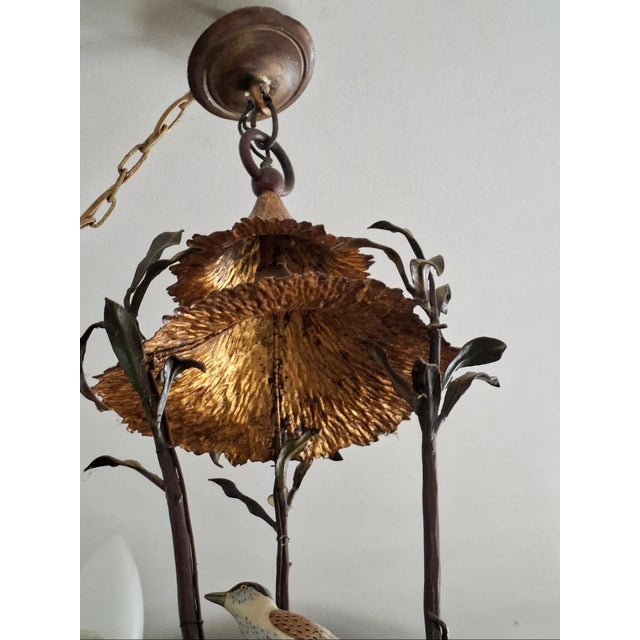 Naturalistic Chandelier in Painted Sheet Metal and Saxon Porcelain, 1950s, in Good conditions. Designed 1950 to 1959 Up to...