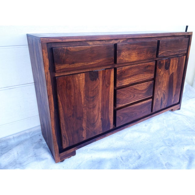Large, heavy solid rosewood chest of drawers with 6 drawers, 1990s Chest of drawers made of solid exotic rosewood | Modern...