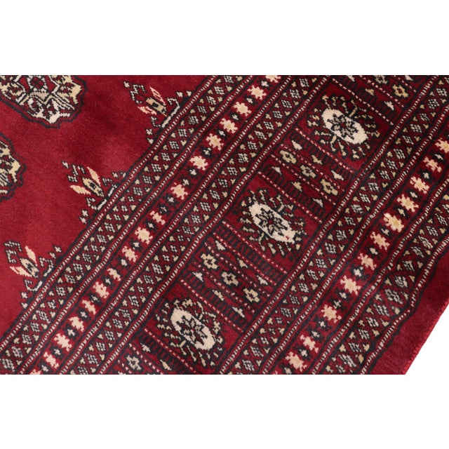 1990s Tribal Bokhara Red/Beige Hand Knotted Wool Rug For Sale - Image 5 of 9