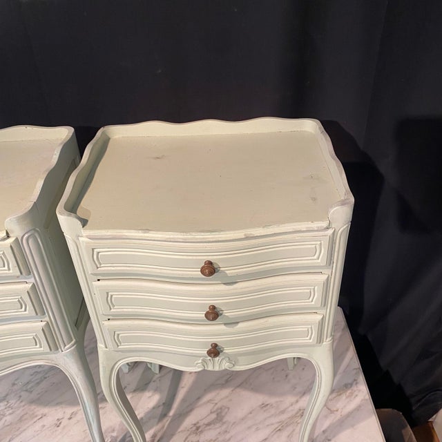 Antique French Painted 3 Drawer Louis XV Night Stands -a Pair For Sale - Image 9 of 13