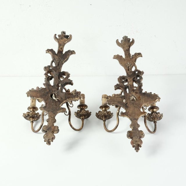 Baroque Sconces in Gilded Wood, 1960s, Set of 2 For Sale - Image 17 of 18
