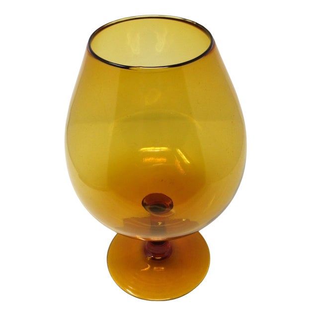 Mid-Century Modern Empoli Oversized Amber Glass Brandy Snifter For Sale - Image 3 of 7