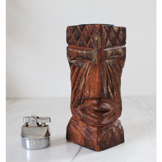 Vintage Hand Carved Wood Tiki Table Lighter For Sale - Image 9 of 12