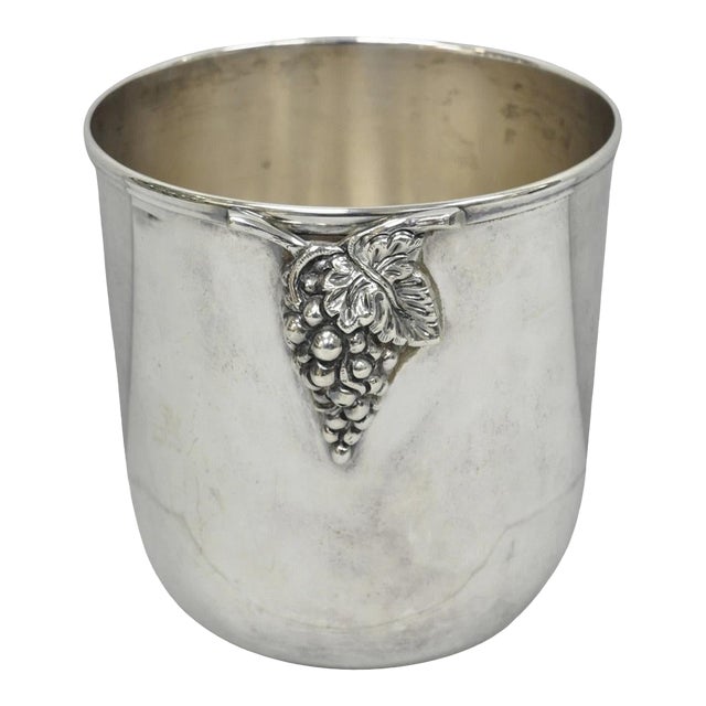 Vintage Mid Century Silver Plated Grapevine Cluster Champagne Chiller Ice Bucket For Sale