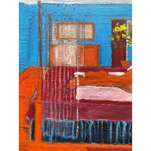 Mid 20th Century Matisse Style Vintage Mid Century Modernist " Bedroom, Afternoon Napping " Framed Original Post-Impressionist Impasto Oil Painting on Linen For Sale - Image 5 of 18