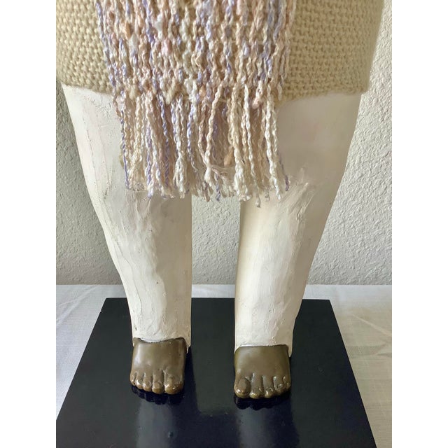 1980s 1980s Naida Seibel Mixed Media Figurative Sculpture With Brass Face & Feather Adornment, 27” H For Sale - Image 5 of 10