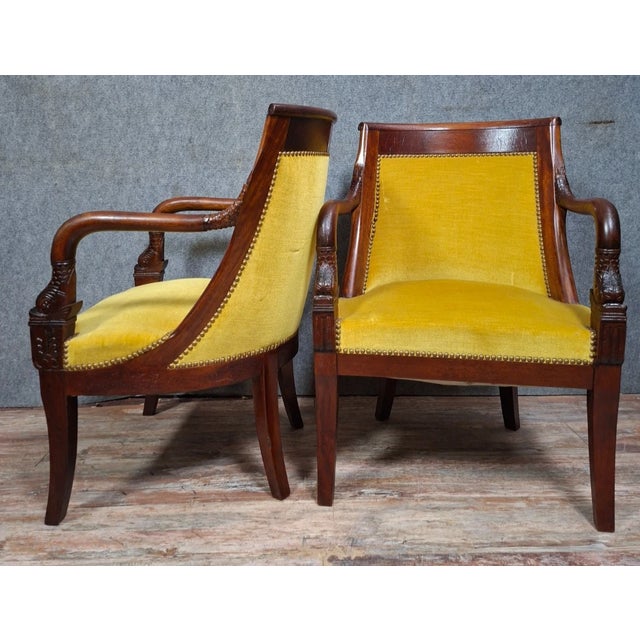 Empire Style Mahogany Armchairs with Dolphin Motifs, 1800s, Set of 2 For Sale - Image 5 of 6