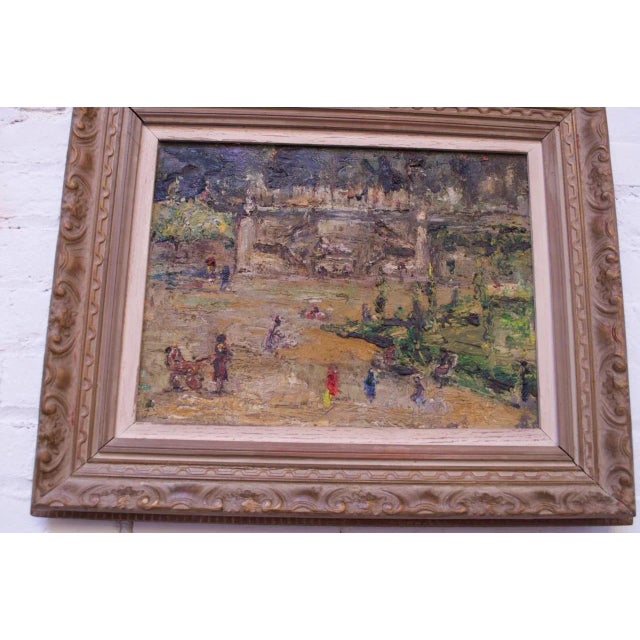 Paint French Post-Impressionist "Jardins Des Tuileries" Oil on Canvas For Sale - Image 7 of 13