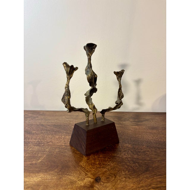 Vintage mid century brutalist candelabra by Menachem Berman, designed and produced in Israel, circa 1960s. Three hand...
