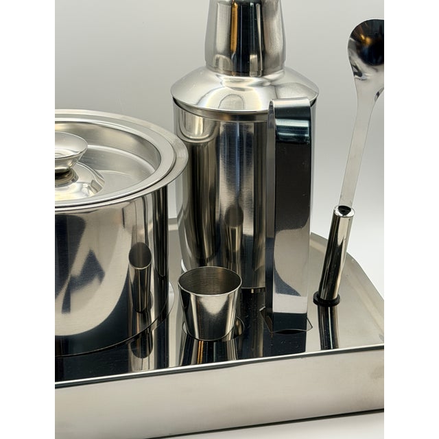 Metal Complete Vintage Mid-Century Modern Stainless Steel Bar Set With Ice Bucket, Cocktail Shaker & Serving Tray - 5 pcs For Sale - Image 7 of 8