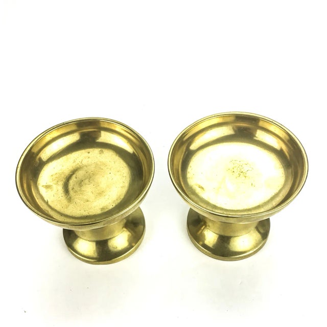 1950s Heavy Solid Brass Pedestal Candle Holders a Pair For Sale - Image 5 of 9