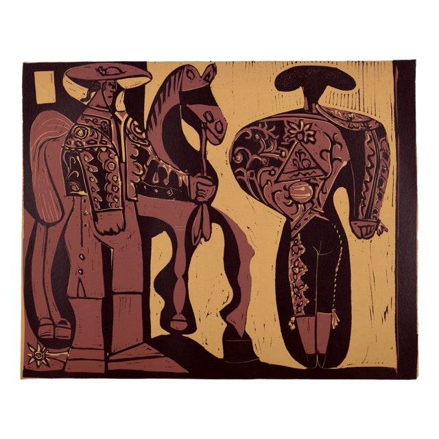 Pablo Picasso, Picador and Toreador, Original Linocut, 1962 For Sale