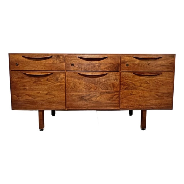 C. 1960s Jens Risom Mid-Century Walnut Credenza For Sale
