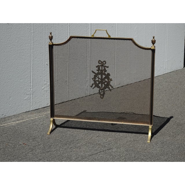 1970s Vintage French Louis XVI Style Brass Fireplace Screen Maison Jansen Style For Sale - Image 5 of 14