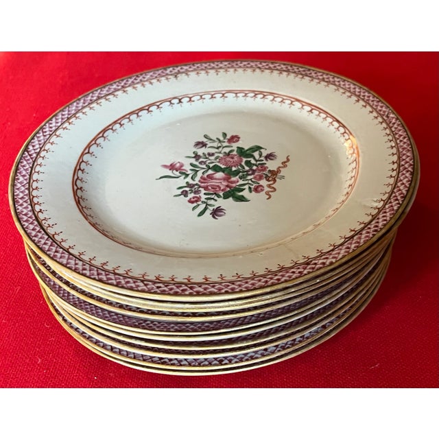 Antique 18th Century Chinese Export Porcelain Plates in Famille Rose Palette Decorated With Flowers - A Set of 10 For Sale - Image 9 of 12