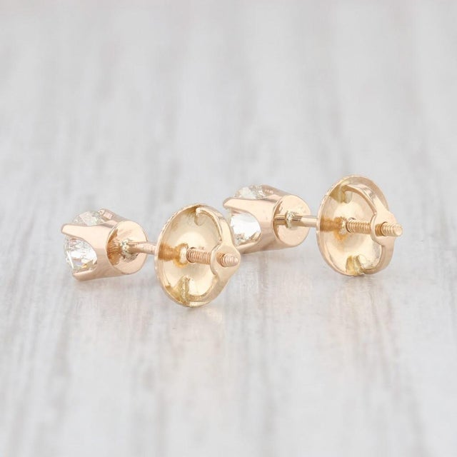Modern 0.47ctw Diamond Stud Earrings 14k Yellow Gold Screwback Round Pierced - 2 Pieces For Sale - Image 3 of 5