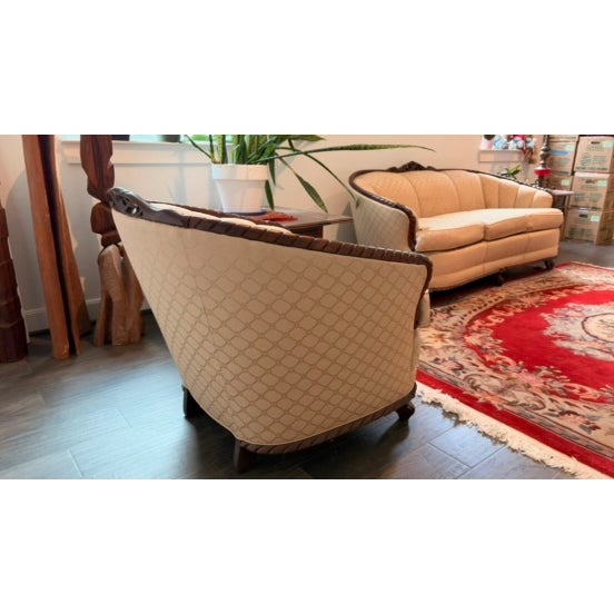 Vintage Art Deco Barrel-Back Sofa & Matching Chair Set – Professionally Restored For Sale - Image 16 of 18