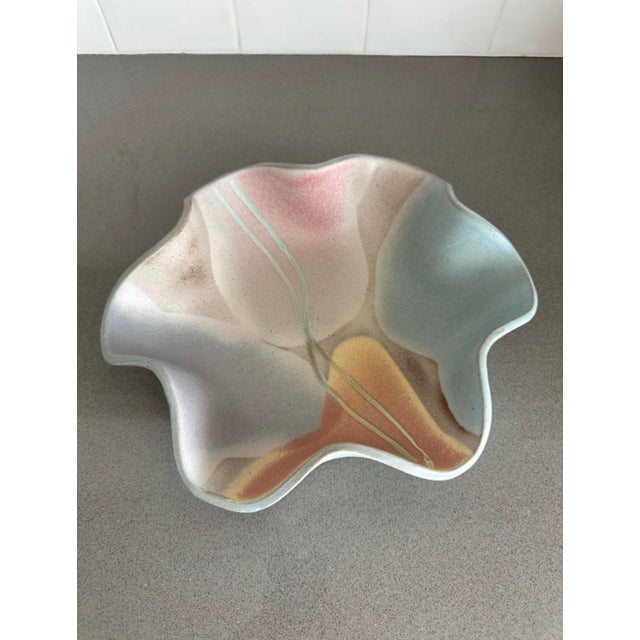 Impressive postmodern abstract expressionist design handmade studio pottery decorative plate. Matte texture finish. Blue...