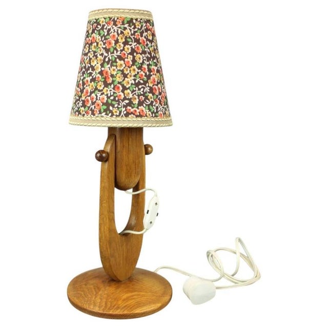 Mid-Century Adjustable Wooden Table Lamp with Floral Shade, Czechoslovakia, 1970 For Sale - Image 12 of 12