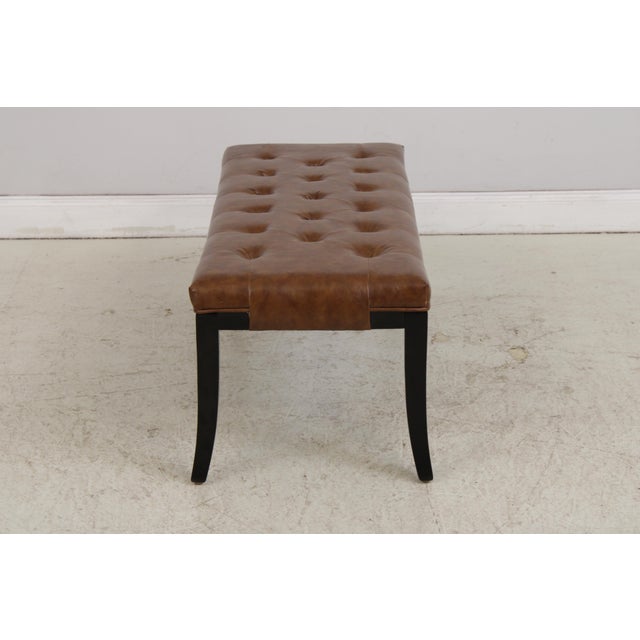 1990s Safavieh Tufted Brown Leather Regency Window Bench For Sale - Image 5 of 16