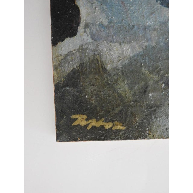 Mid 20th century oil on canvas portrait painting of young woman in white cloak. Signed illegibly lower left corner....