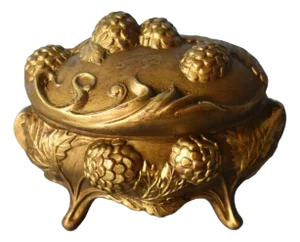 Antique Art Nouveau Gilded Pine Cone Jewelry Casket Marked 96