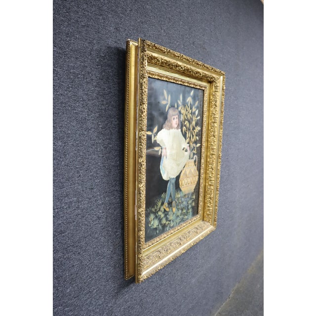 Victorian Needlework Portrait of a Young Girl With Watercolor Background, Gilt Frame For Sale - Image 11 of 17