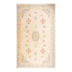 Ivory Background Color Delicate Details Floral in a Medallion Design Antique Chinese Peking Rug