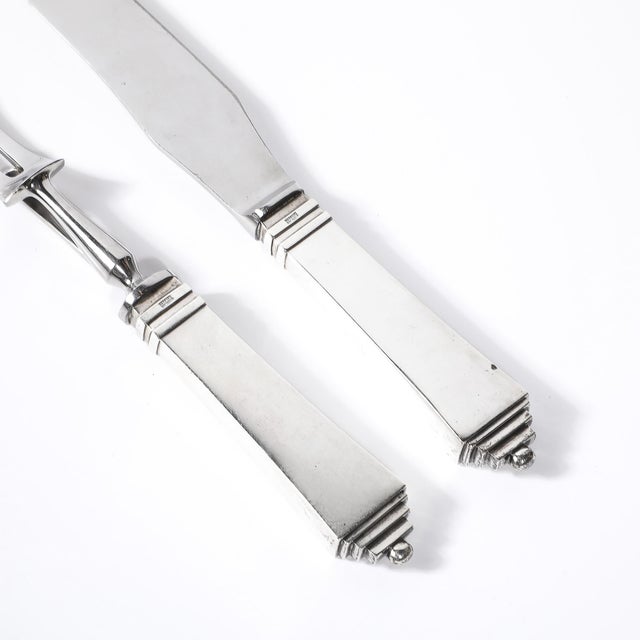 Art Deco Skyscraper Style Sterling Silver Carving Set Signed Georg Jensen For Sale In New York - Image 6 of 17