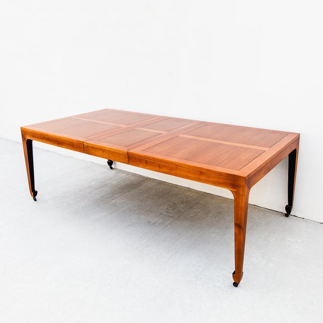 1970s Restored Michael Taylor for Baker Walnut & Black Lacquer Extension Dining Table For Sale - Image 17 of 18