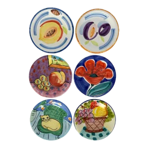 1990s Colorful Plates Made in Italy, Ceramiche Toscane for the Cellar - Set of 6
