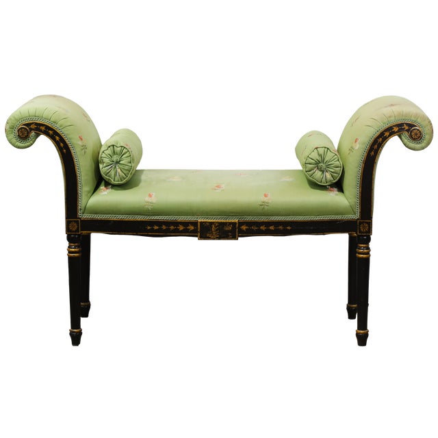 Vintage Regency Style Green Chinoiserie Window Seat Bench For Sale - Image 11 of 11