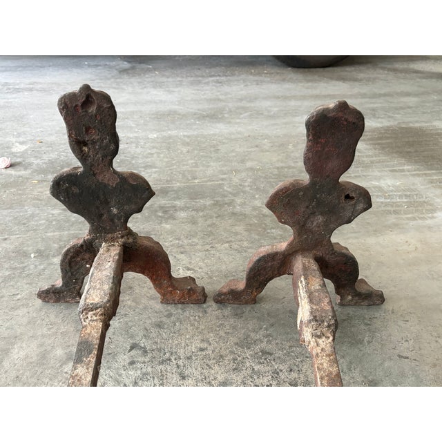 Metal Antique Early 19th Century Americana Figural Andirons For Sale - Image 7 of 9