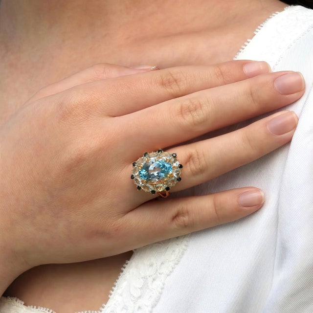 Kai Fine Jewelry Kai 7.20ct Blue Topaz Aquamarine Sapphire Cocktail Ring in 14k Gold Ring, size 7 For Sale - Image 4 of 11
