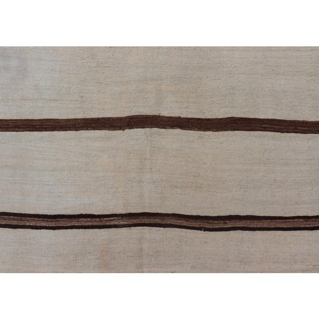 Measures: 4'9 x 4'11 Ivory Ground Vintage Turkish Kilim Rug with Brown Stripes Wool Design. Keivan Woven Arts / rug/TU-...