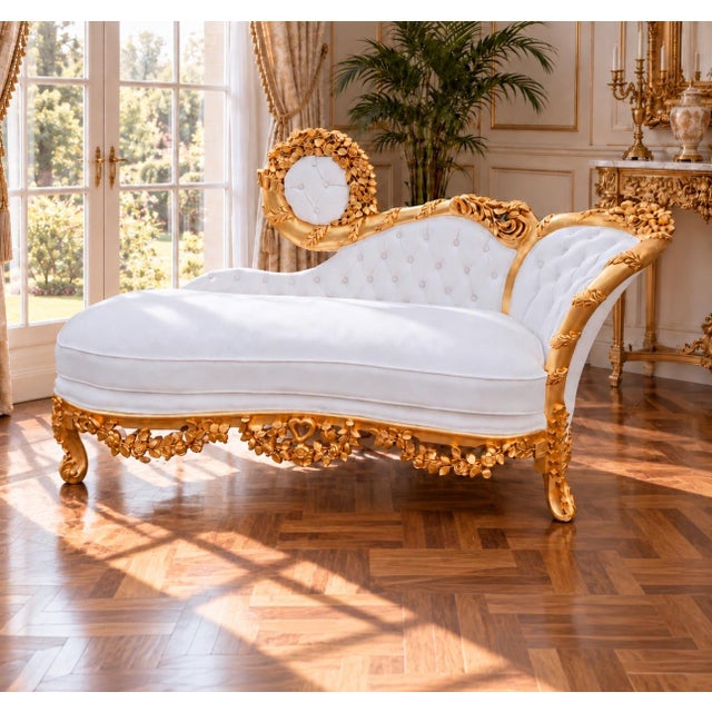 This impressive circa 1970s Louis XVI–style chaise lounge combines generous proportions with elegant neoclassical...