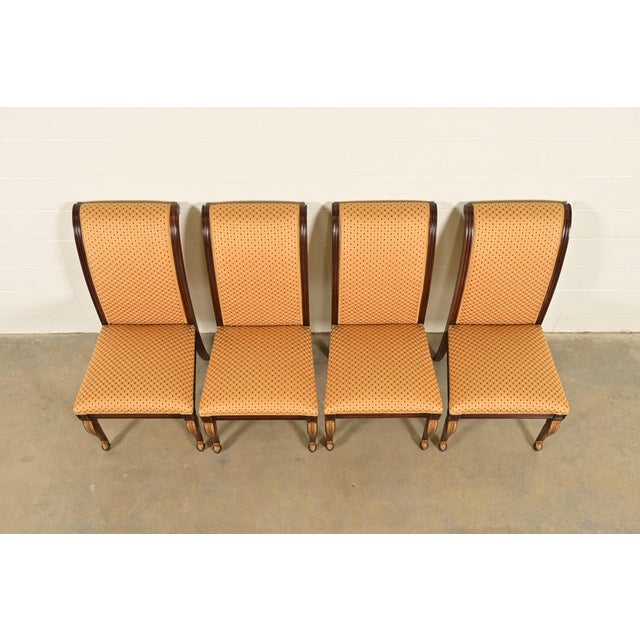 Late 20th Century Baker Furniture Style Regency Carved Mahogany and Gold Gilt Dining Chairs, Set of Four For Sale - Image 5 of 12