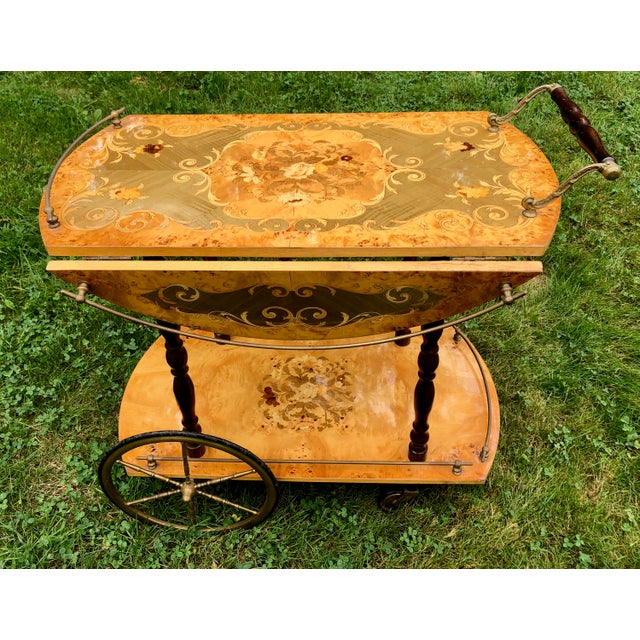 1960s Italian Wood Inlay Serving Cart Chairish